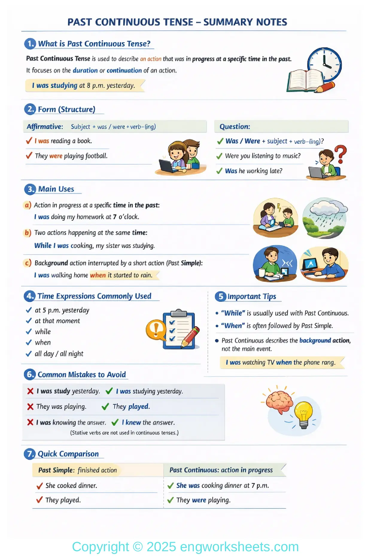 Past Continuous Tense Worksheet and Grammar Practice Worksheet Preview