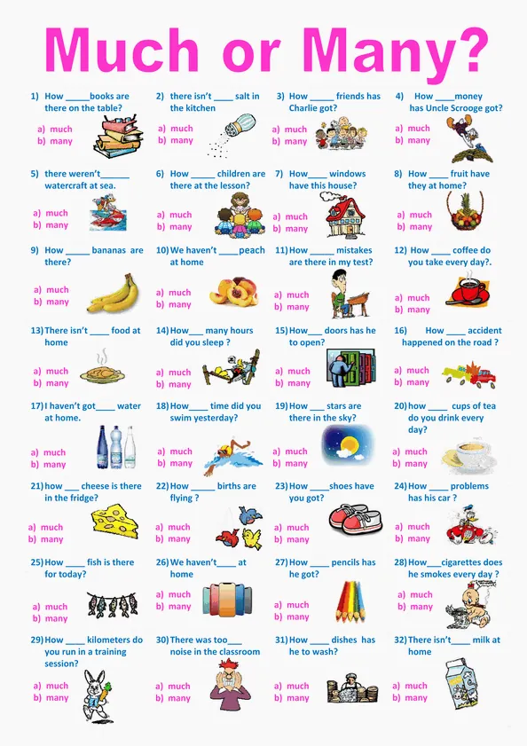 Much Or Many Test Editable Worksheet Preview