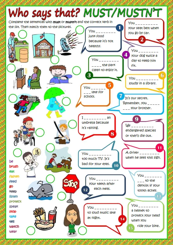 Must Or Mustn't Worksheet Preview