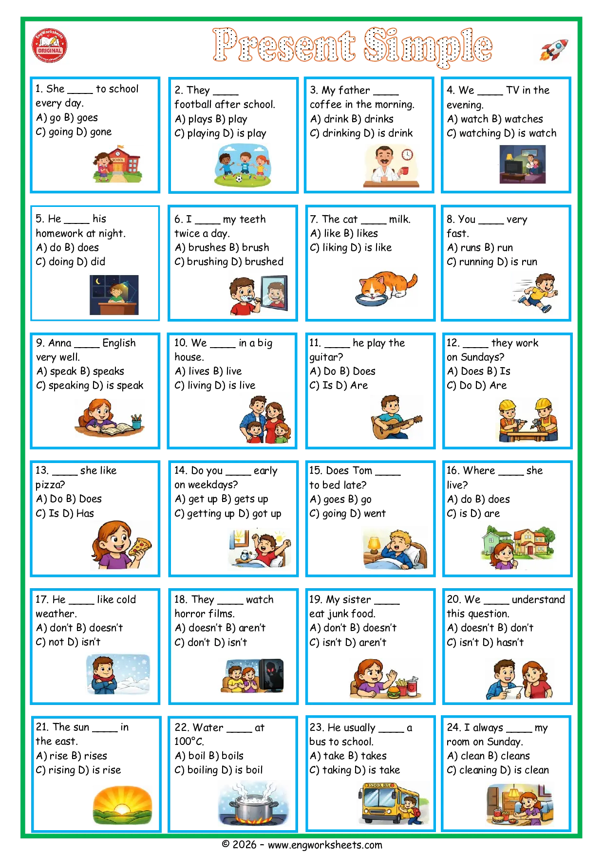Present Simple Tense Questions and Answers Worksheet for ESL Students Worksheet Preview