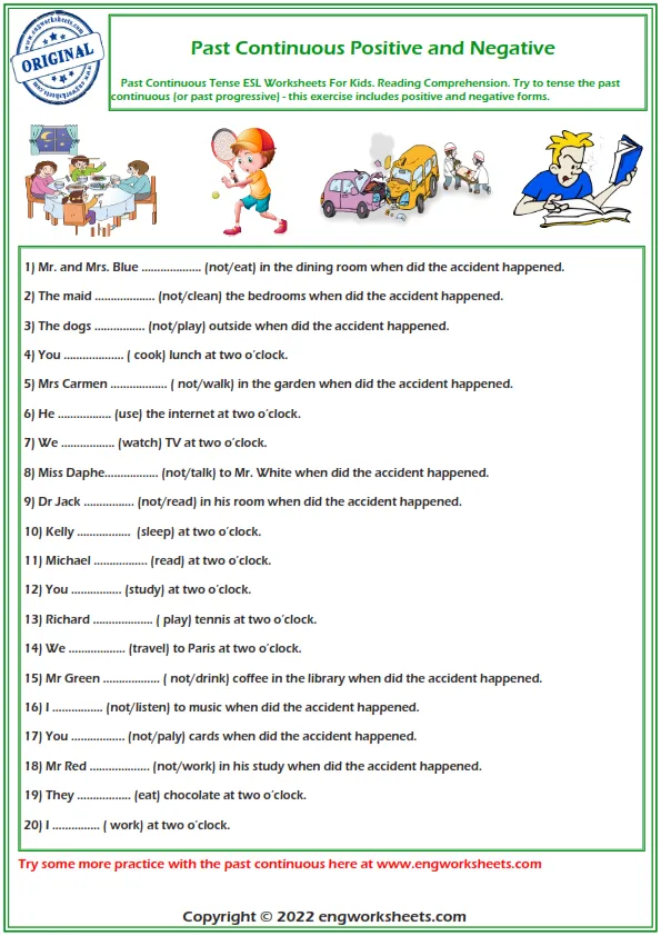 Past Continuous Positive And Negative English Worksheet Worksheet Preview