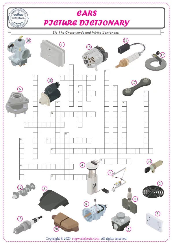 ESL printable worksheet for kids, supply the missing words of the crossword by using the Cars picture. Worksheet Preview