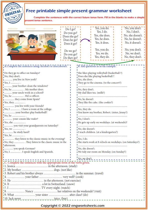 Free Printable Simple Present Grammar Worksheet Worksheet Preview