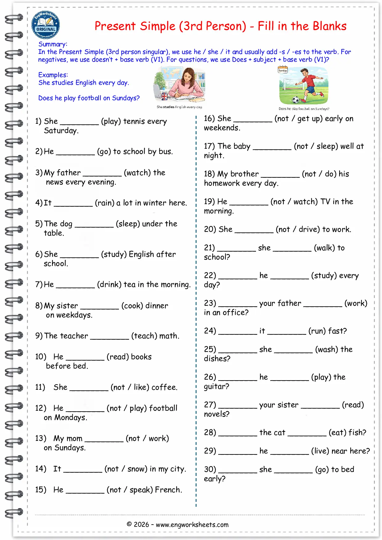 Present Simple 3rd Person Singular Worksheet Positive Negative Questions PDF Worksheet Preview