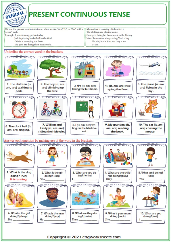 Present Continuous Tense Exercise Esl Writing Activity Worksheet Worksheet Preview