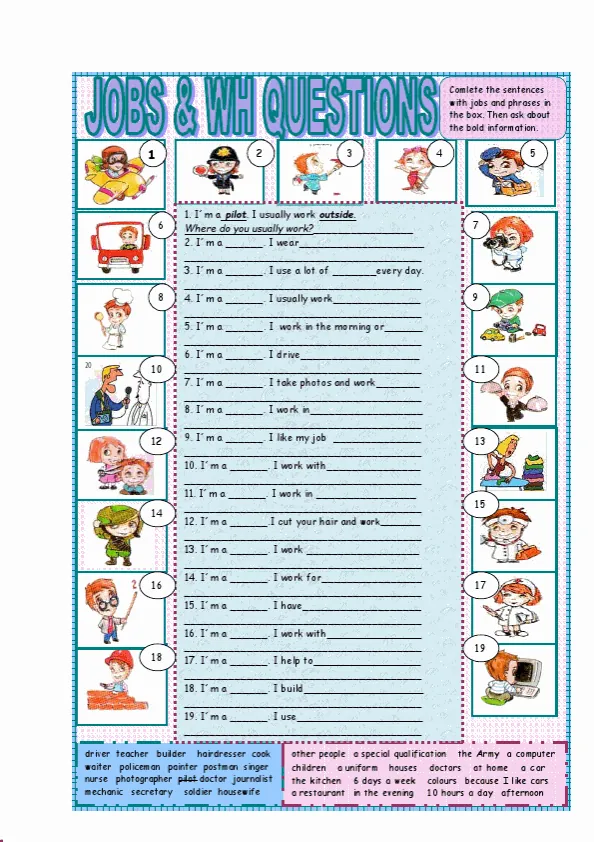 Jobs Wh Questions Worksheet Preview