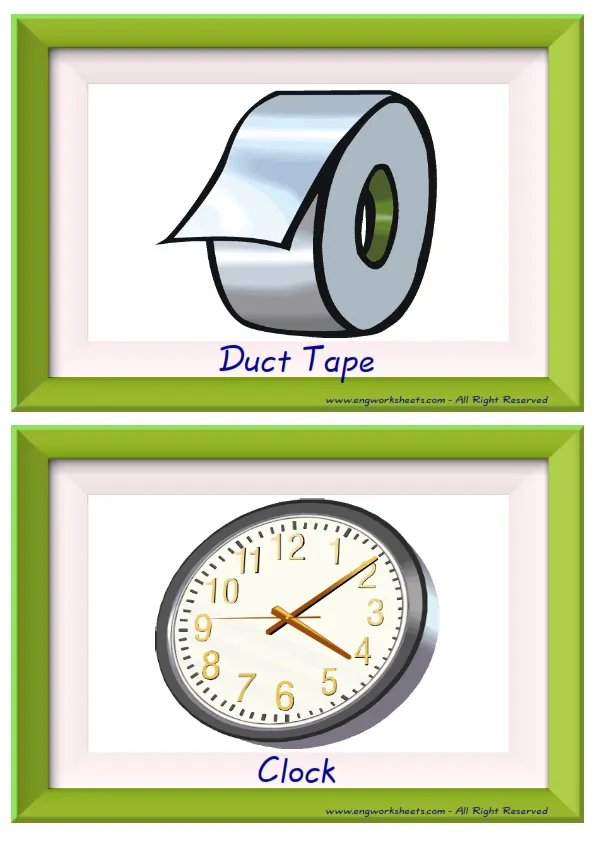 Half page ESL Flashcard together with words containing Classroom Object picture for kids and teachers. Worksheet Preview