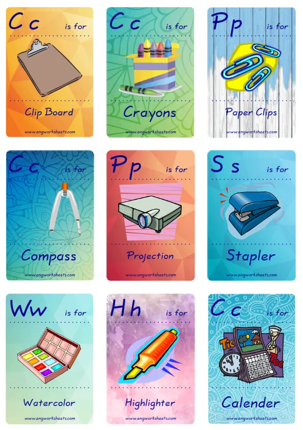 Mini size ESL Flashcard Classroom Object for kids and teachers. Worksheet Preview