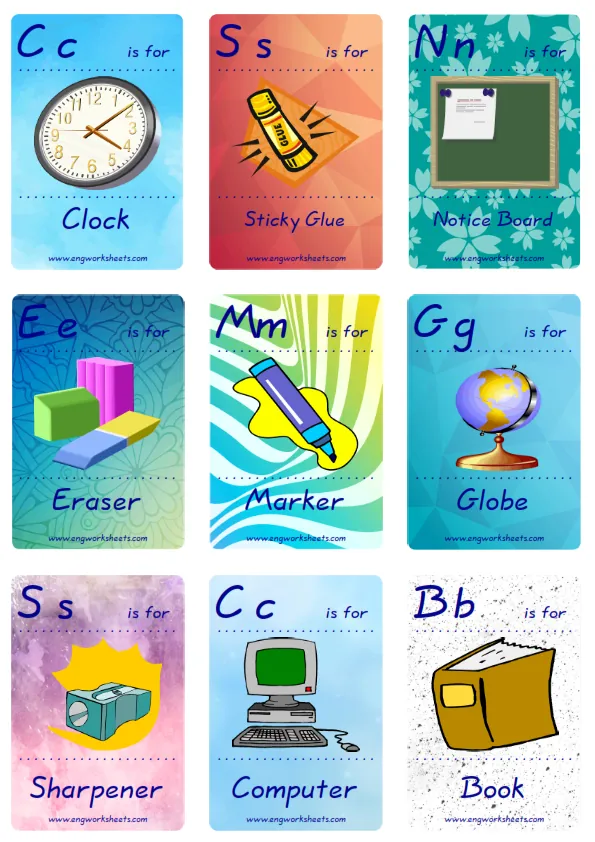Mini size ESL Flashcard Classroom Object for kids and teachers. Worksheet Preview