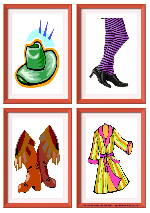 Quarter page ESL Flashcard without words containing Clothes picture for kids and teachers. Worksheet Preview