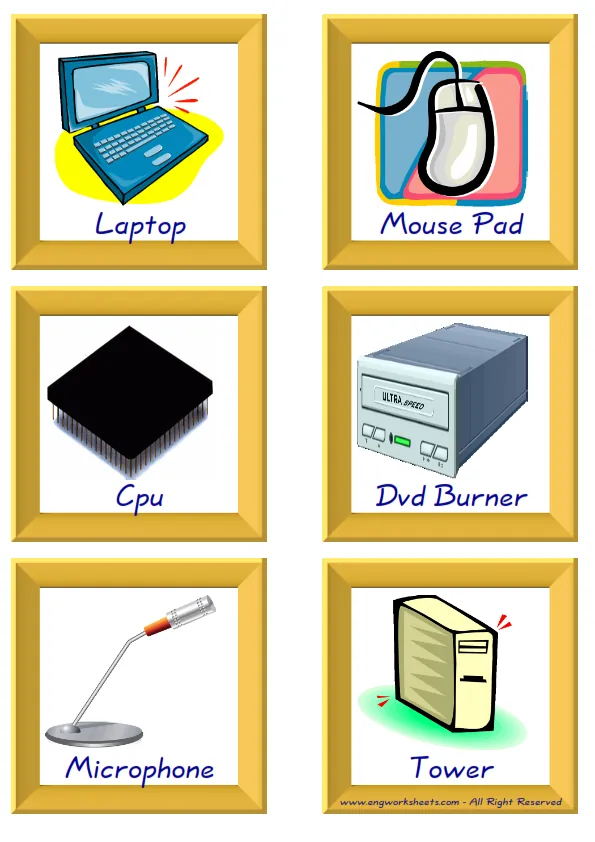 ESL Flashcard together with words containing Computer Parts picture for kids and teachers. Worksheet Preview