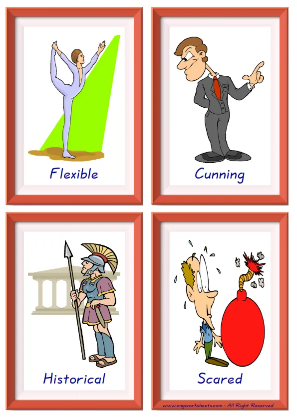Quarter page ESL Flashcard together with words containing Describing People picture for kids and teachers. Worksheet Preview