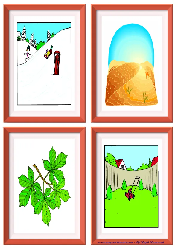 Quarter page ESL Flashcard without words containing Environment picture for kids and teachers. Worksheet Preview
