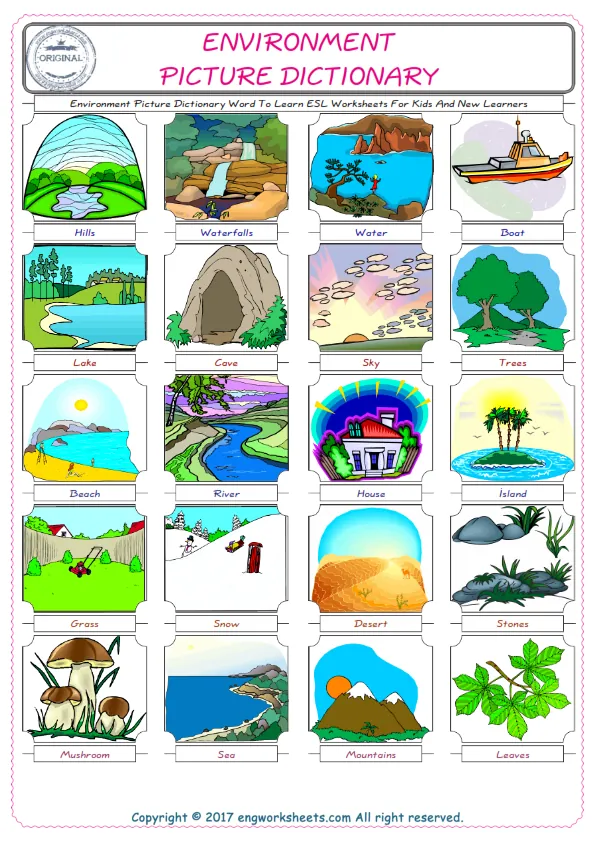 Environment English Worksheet for Kids ESL Printable Picture Dictionary Worksheet Preview