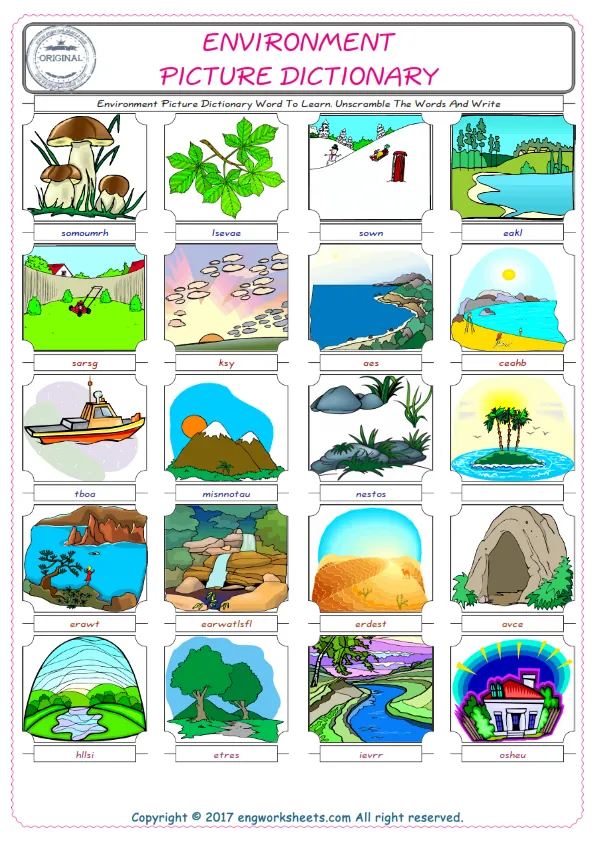 Environment ESL Worksheets For kids, the exercise worksheet of finding the words given complexly and supplying the correct one. Worksheet Preview