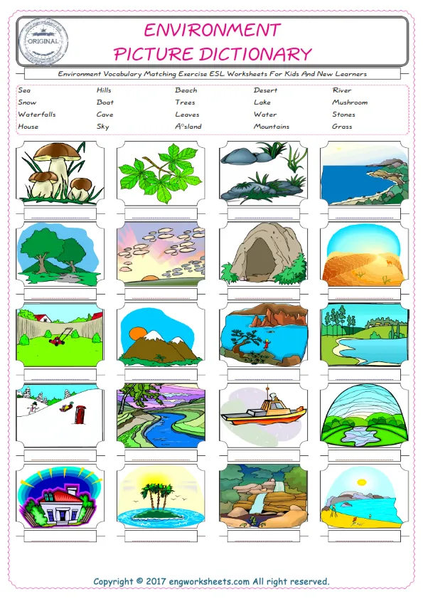 Environment for Kids ESL Word Matching English Exercise Worksheet. Worksheet Preview