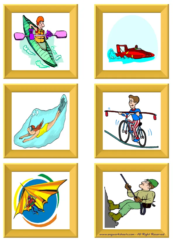 ESL Flashcard without words containing Extreme Sports Water-Air picture for kids and teachers.