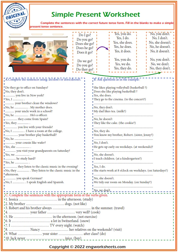 Free Printable Simple Present Grammar Worksheet Worksheet Preview