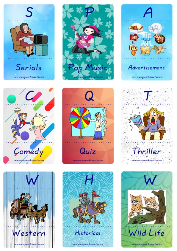 Mini size enjoyable ESL Flashcard Films Movies for kids and teachers.