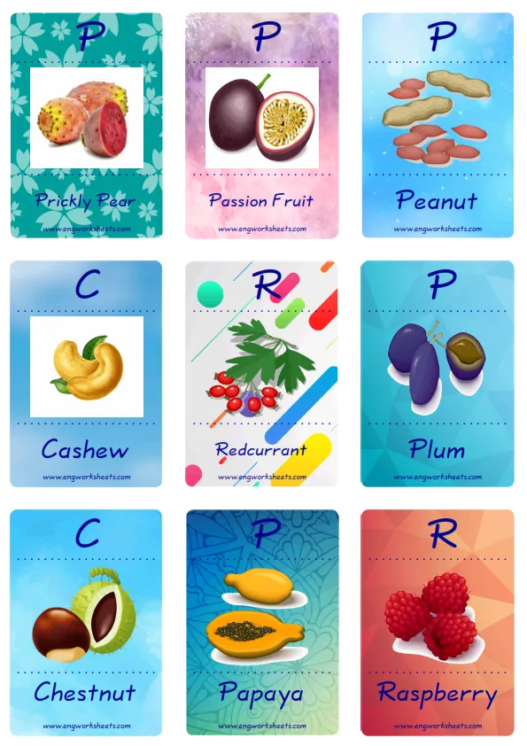 Mini size enjoyable ESL Flashcard Fruits for kids and teachers. Worksheet Preview
