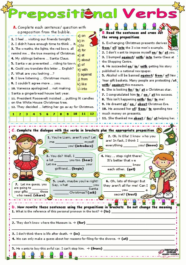 Common Verbs Followed By Prepositions Worksheet Preview