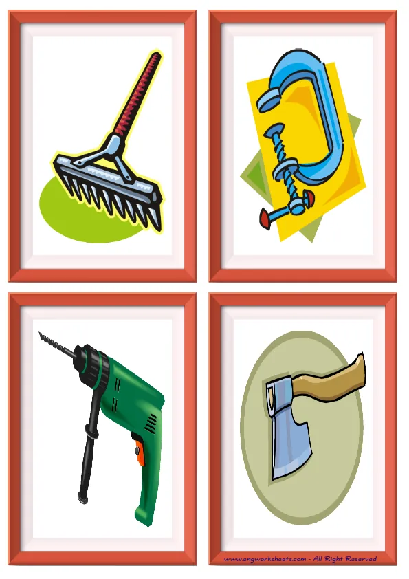 Quarter page ESL Flashcard without words containing Hand Tools picture for kids and teachers. Worksheet Preview