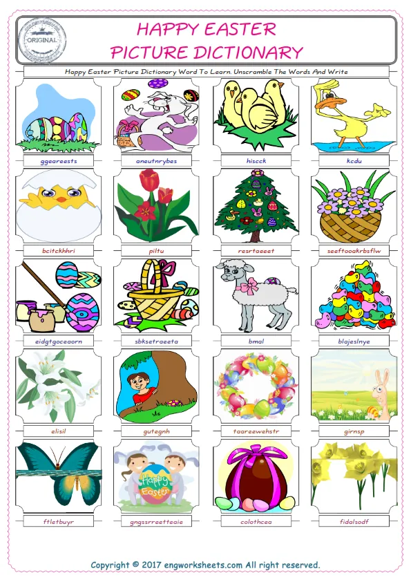 Happy Easter ESL Worksheets For kids, the exercise worksheet of finding the words given complexly and supplying the correct one. Worksheet Preview