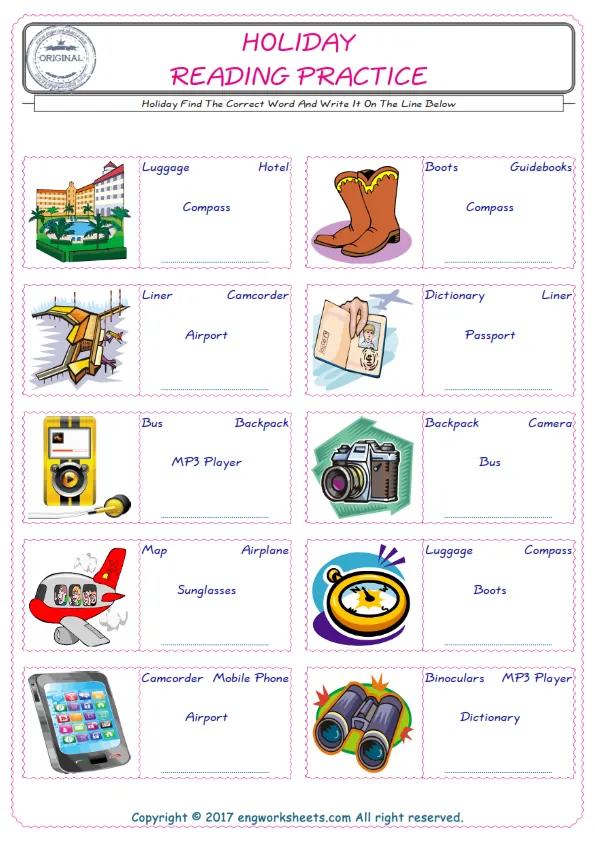Check the picture of the Holiday for kids ESL worksheet for supplying the correct one among four words into the blank place. Worksheet Preview
