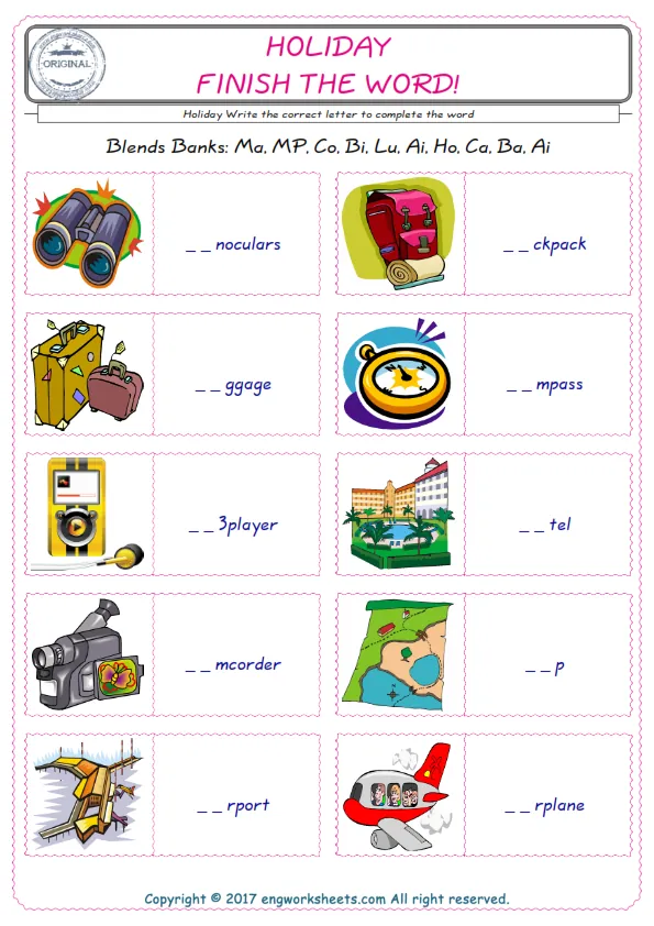 For kids, the Holiday English worksheet for supplying into the correct blank place given letters special to the Holiday Words. Worksheet Preview