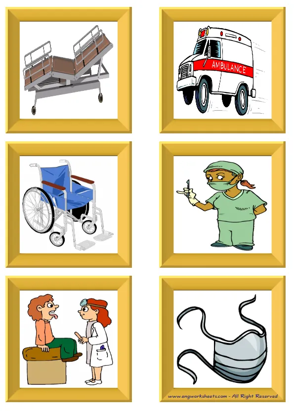 ESL Flashcard without words containing Hospital picture for kids and teachers. Worksheet Preview