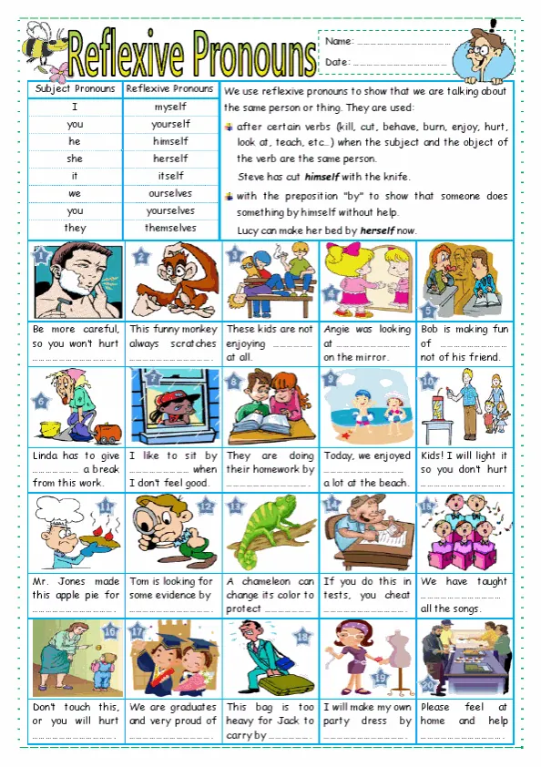 Reflexive Pronouns Worksheet Preview