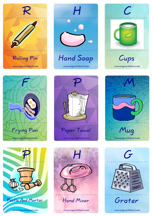 Mini size enjoyable ESL Flashcard Kitchen for kids and teachers. Worksheet Preview