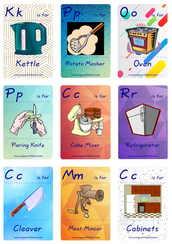Mini size ESL Flashcard Kitchen for kids and teachers. Worksheet Preview