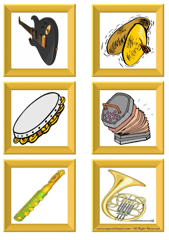 ESL Flashcard without words containing Musical Instruments picture for kids and teachers. Worksheet Preview