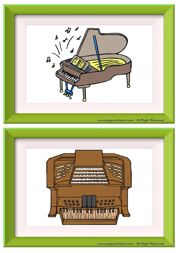 Half page ESL Flashcard without words containing Musical Instruments picture for kids and teachers. Worksheet Preview