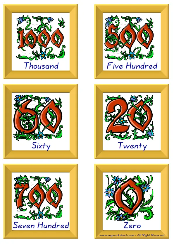 ESL Flashcard together with words containing Number picture for kids and teachers. Worksheet Preview