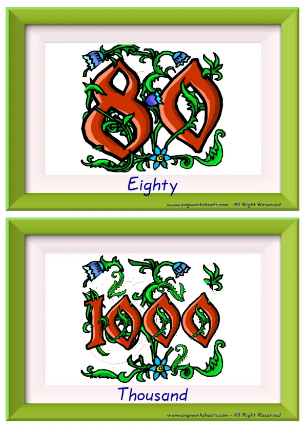 Half page ESL Flashcard together with words containing Number picture for kids and teachers. Worksheet Preview