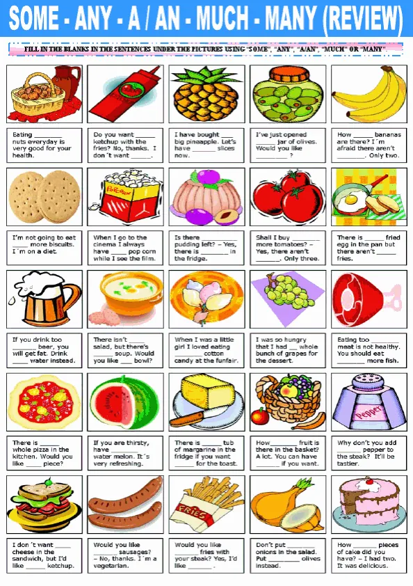 Some Any A An Much Many Review Worksheet Preview
