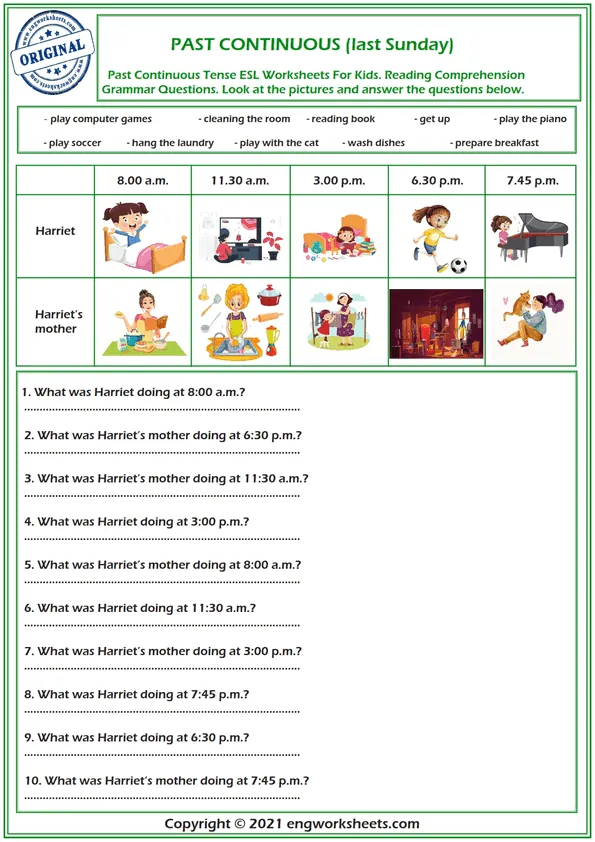 Past Continuous Tense Esl Worksheets For Kids Worksheet Preview