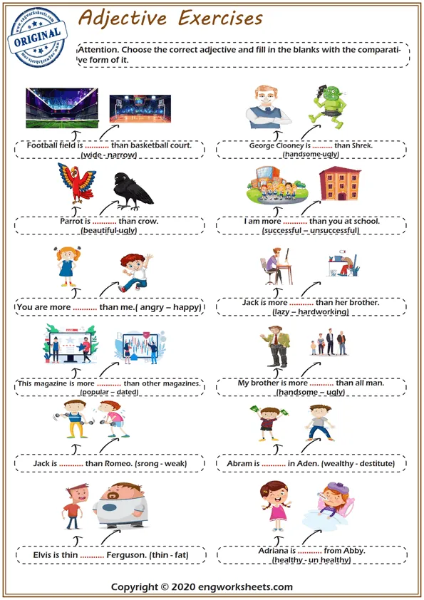 Comparative Adjectives Fill-in-the-Blanks Worksheet Worksheet Preview