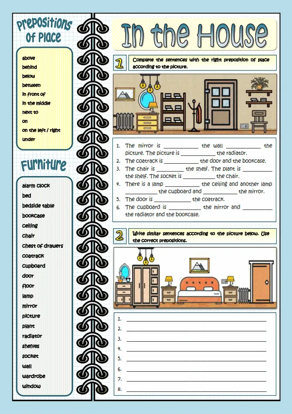 In The House Prepositions Worksheet Preview