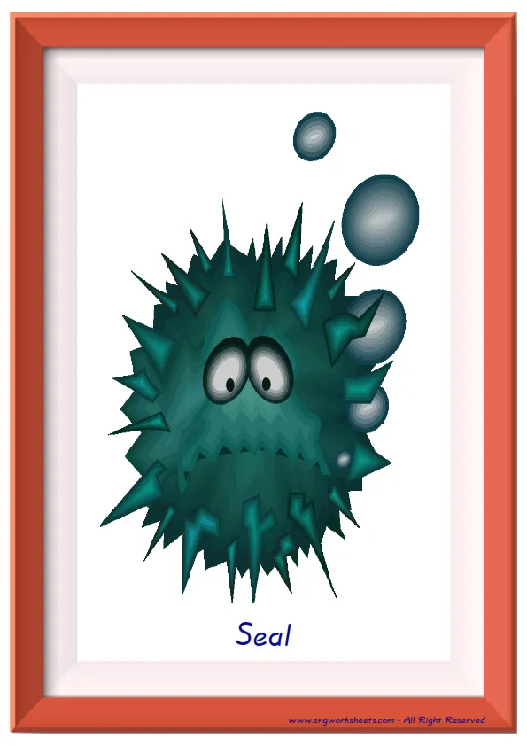 Full page ESL Flashcard together with words containing Sea Animals picture for kids and teachers. Worksheet Preview