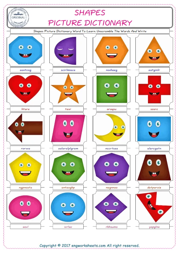 Shapes ESL Worksheets For kids, the exercise worksheet of finding the words given complexly and supplying the correct one. Worksheet Preview