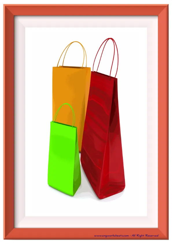 Full page ESL Flashcard without words containing Shopping picture for kids and teachers. Worksheet Preview