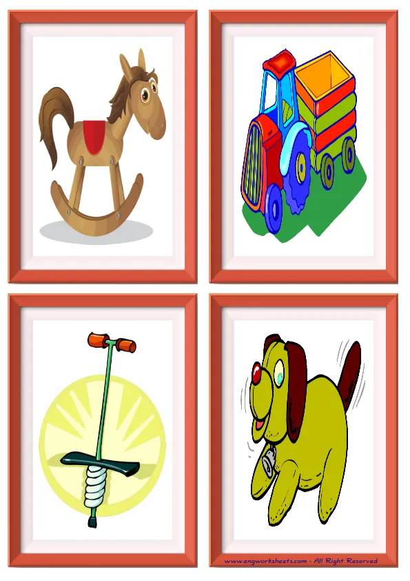 Quarter page ESL Flashcard without words containing Toys picture for kids and teachers. Worksheet Preview