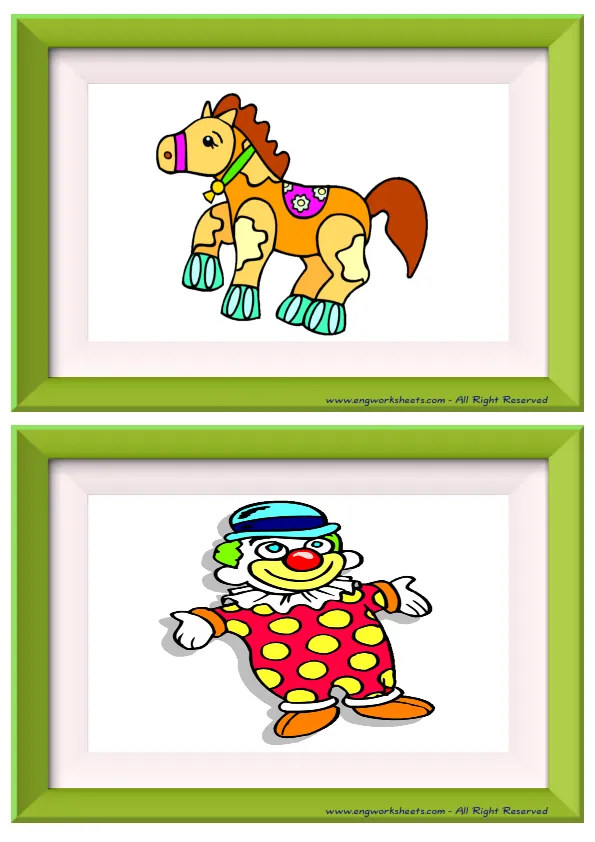Half page ESL Flashcard without words containing Toys picture for kids and teachers.