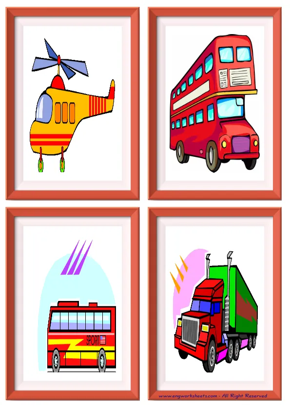 Quarter page ESL Flashcard without words containing Transportation picture for kids and teachers. Worksheet Preview