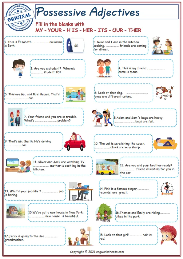 Possessive Adjectives Exercises Esl Worksheet Worksheet Preview
