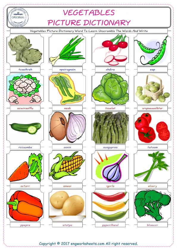 Vegetables ESL Worksheets For kids, the exercise worksheet of finding the words given complexly and supplying the correct one. Worksheet Preview
