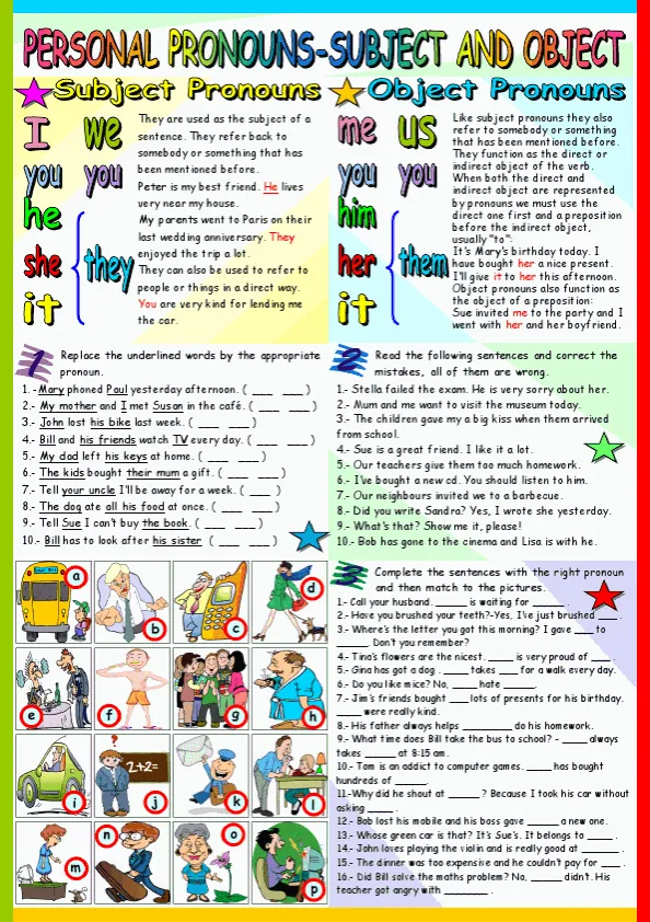Personal Pronouns- Subject And Object Black White Version And Key Included Worksheet Preview
